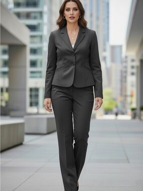 Tahari ASL Dark Charcoal Gray Tailored Pantsuit